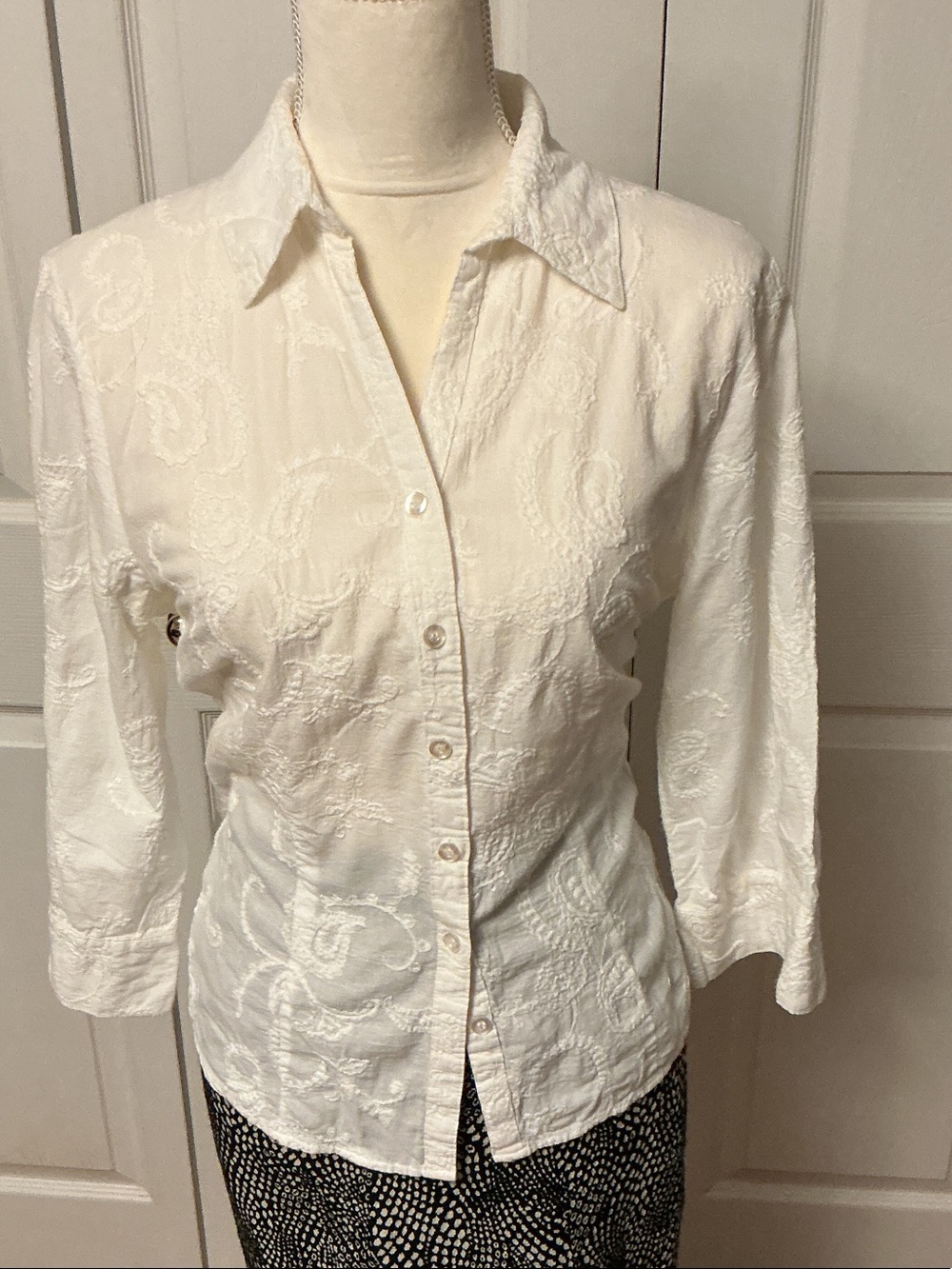 Autograph NY Embossed Button-Down Blouse
